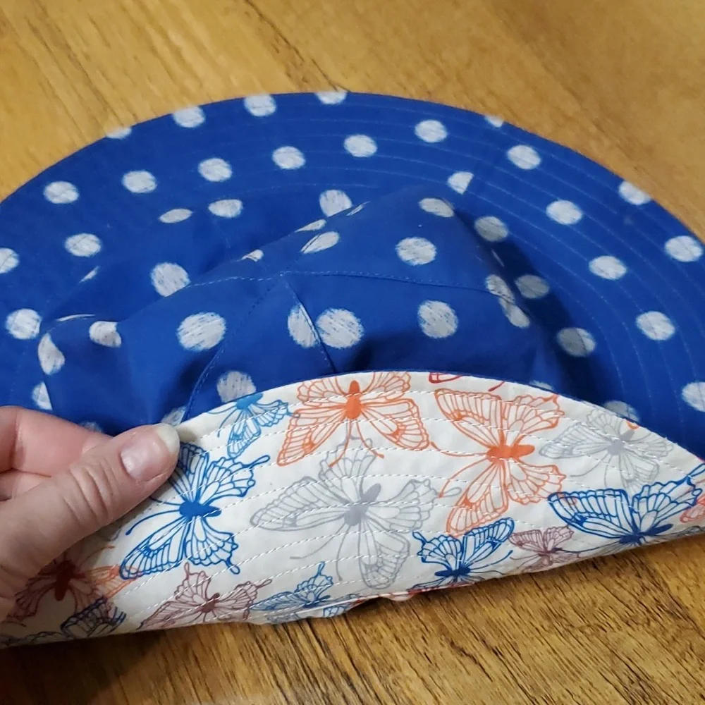 San Diego Hat Co Girls Blue Polka Dot Butterfly Reversible Sun Hat ‎ 5-7 Years